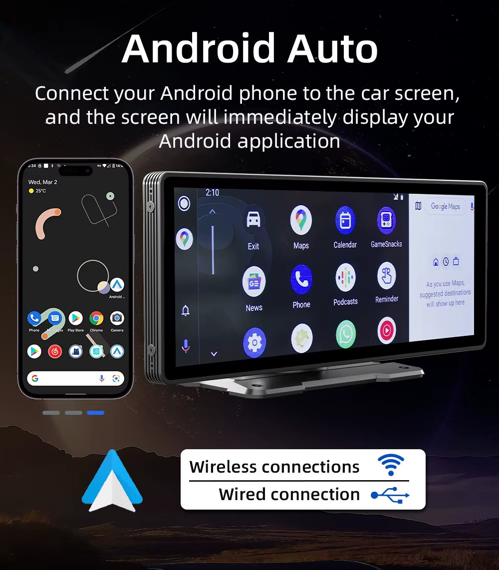 10.26 Inch Portable Wireless Carplay Screen HD Rear Reversing Camera Car Radio DVR MP5 Multimedia Video Player Android Auto