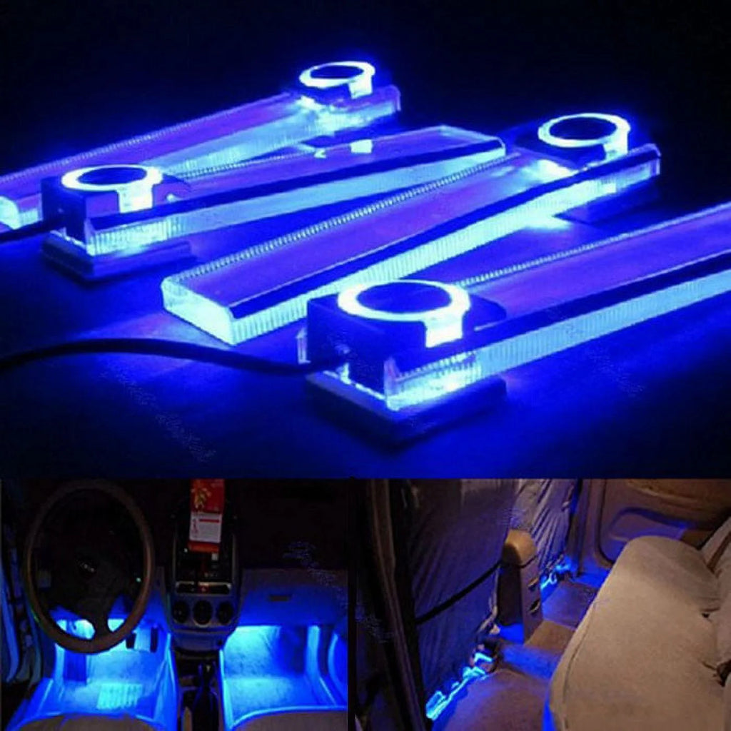 12V 4 in 1 Car Charge LED Interior Floor Decorative Light Lamp Blue