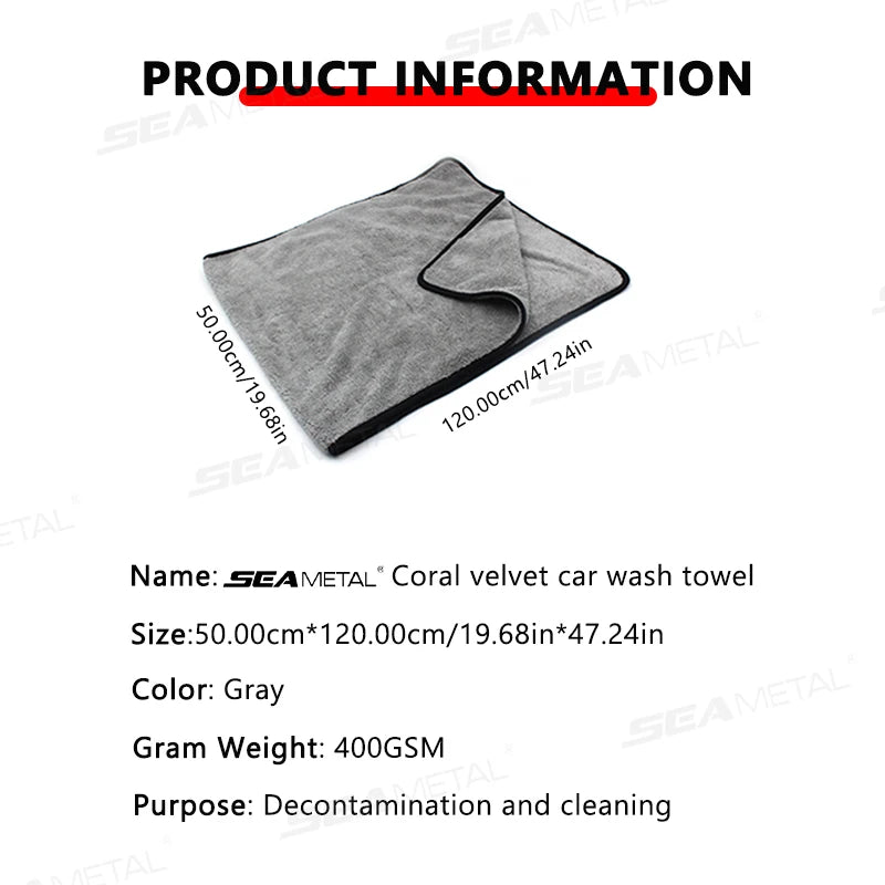 SEAMETAL 120X50Cm Microfiber Car Wash Towel Ultra-Soft Car Cleaning Towels High Absorbent Drying Cloth for Car Detailing Care