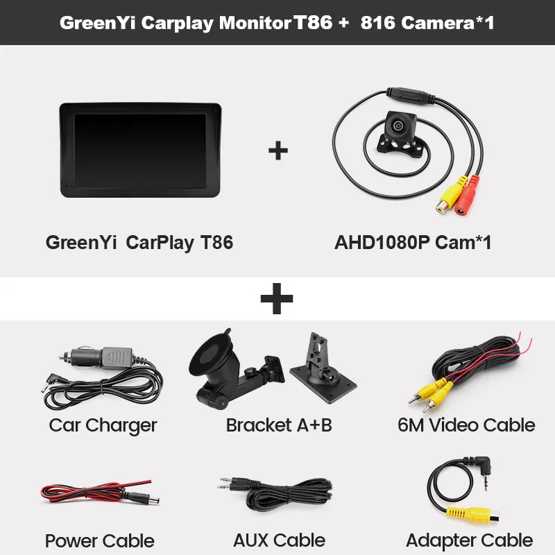 7 Inch Touch Screen Wifi Wireless Apple Carplay and Android-Auto Car Multimedia Monitor with AHD 1080P Reverse Camera