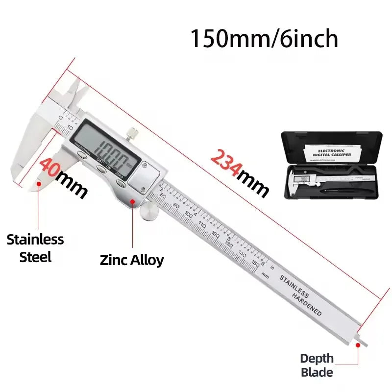 High-Accuracy 0.01Mm Digital Caliper 150Mm Stainless Steel Micrometer with Data Hold&Unit Conversion for Industrial/Diy Measures