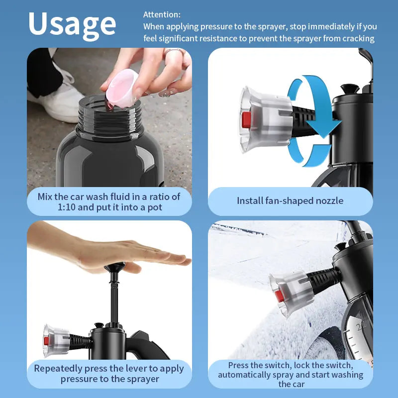 Foam Spray 2L High Pressure Hand Pump Water Can Car Cleaning Foam Lance Spray Bottle for Auto Home Garden Car Cleaning Tools