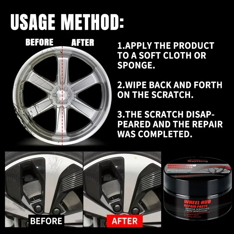 Car Wheel Rim Scratch Refurbishment Paste, Tire Rim Scratch Paint Repair Paste - Black and White Silver Aluminum Alloy Rim