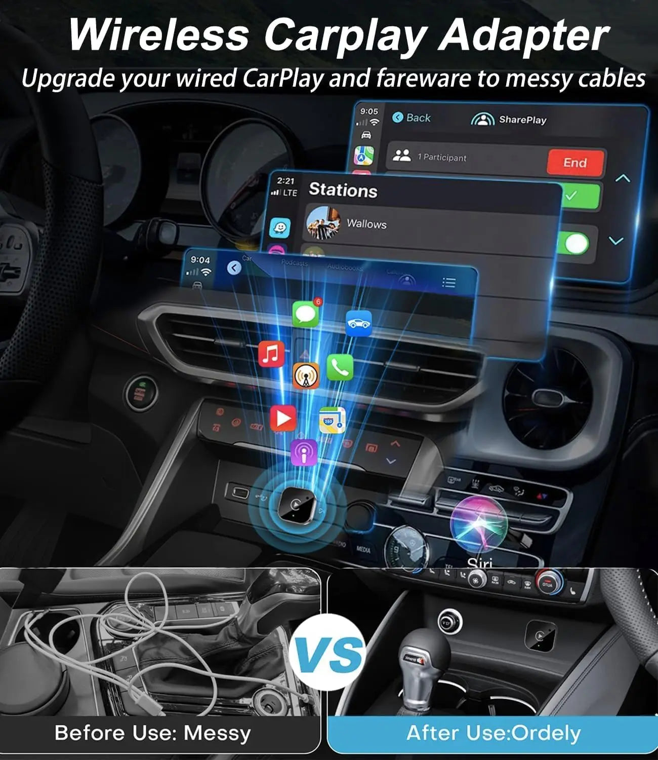Wireless Carplay & Android Auto Dongle, Fast Auto-Connect, Compact Plug & Play for Iphone/Android, USB/USB-C, No Delay