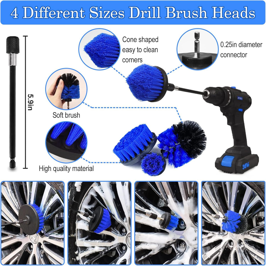 27Pcs Car Detailing Kit, Car Detailing Brush Set, Auto Detailing Drill Brush Set, Car Detailing Brushes, Car Wash Kit, Car Accessories, Car Cleaning Tools Kit for Interior, Exterior, Wheels